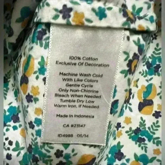 TALBOTS Ditsy Floral Mushroom Button Down Shirt in Blue/Green/Yellow - Picture 9 of 9